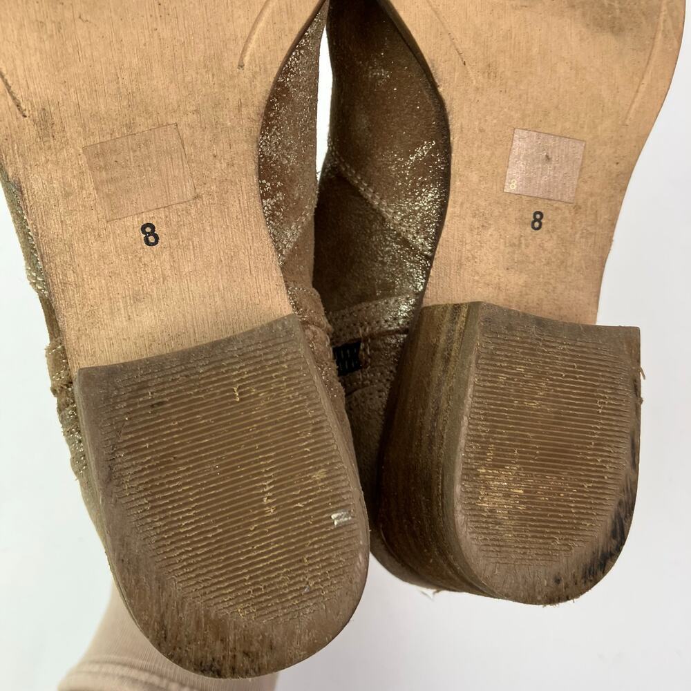 Anthropologie Seychelles Sz 8 Lucky Penny Ankle Booties Distressed Gold Leather - Picture 12 of 16